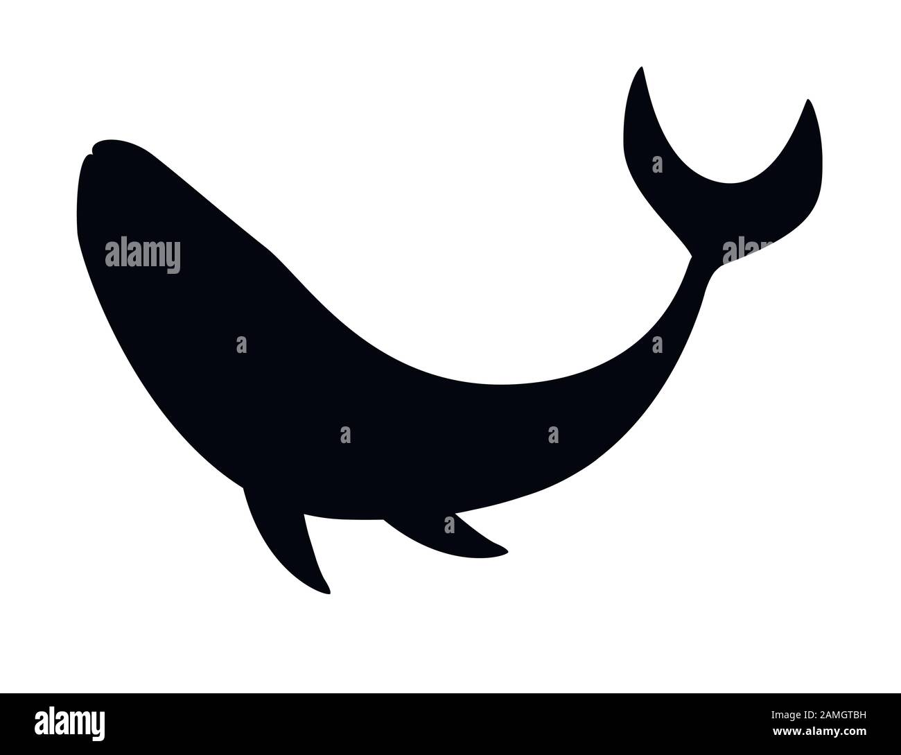 Silhouette noire grande baleine bleue dessin animal de caricature plus grand mammifère sur la terre illustration vectorielle plate isolée sur fond blanc. Illustration de Vecteur