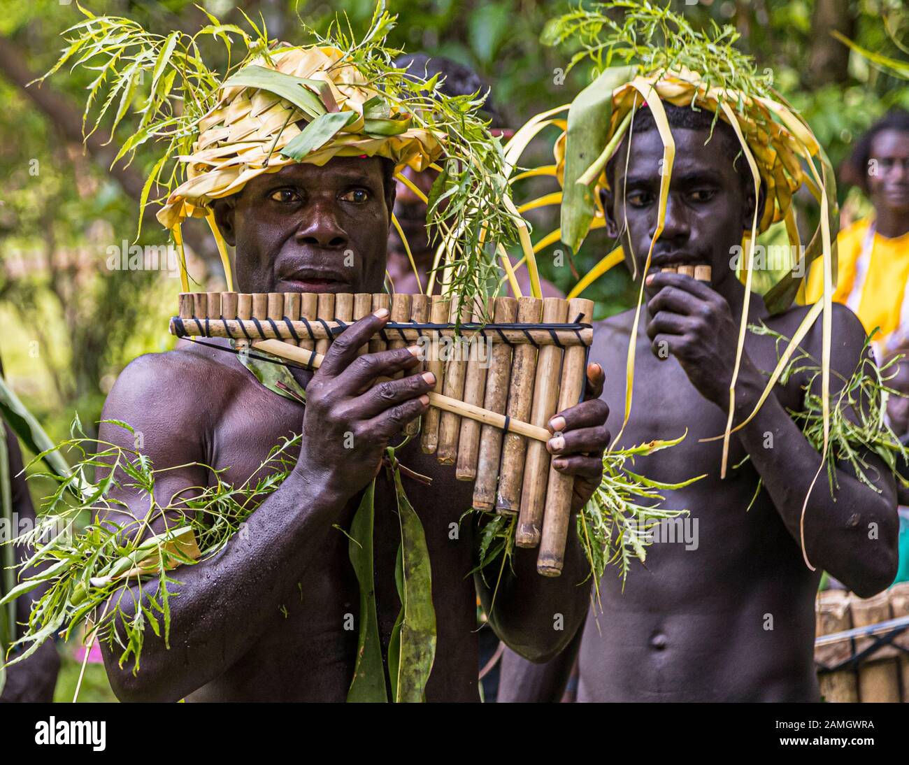 Sing-Sing traditionnel avec des invités étrangers sur l'île de Tautsina, Bougainville, Papouasie-Nouvelle-Guinée Banque D'Images