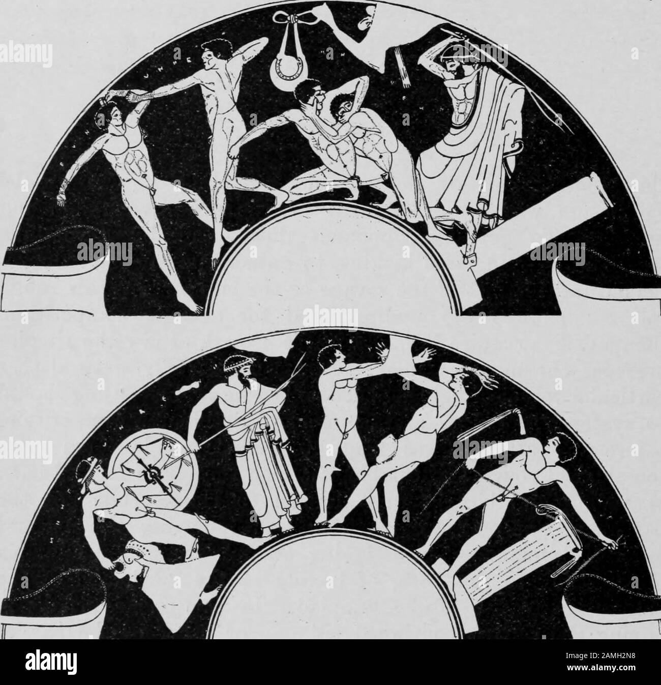 Image présentant la lutte et la boxe des hommes grecs, tirée du livre « Greek Athletic Sports and Festivals » de l'auteur E. Norman Gardiner, publié par Macmillan and Co, 1910. Archives Internet De Courtoisie. () Banque D'Images