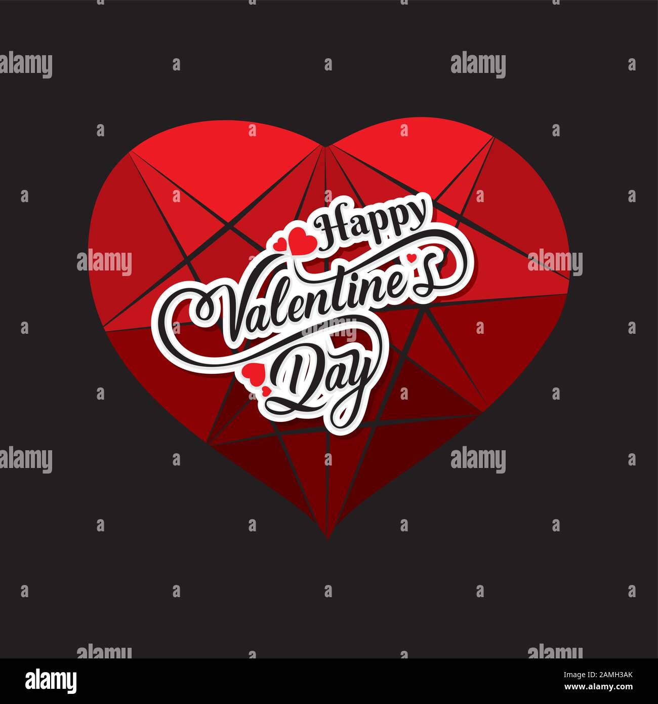 Affiche Happy Valentines Day, illustration vectorielle de forme géométrique de coeur Illustration de Vecteur