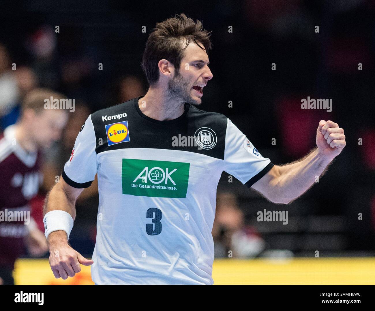 Trondheim, Norvège. 13 janvier 2020. Handball: Championnat d'Europe, Lettonie - Allemagne, tour préliminaire, Groupe C, 3ème jour de jumelage. L'Uwe Gensheimer d'Allemagne se réjouit. Crédit: Robert Michael/Dpa-Zentralbild/Dpa/Alay Live News Banque D'Images