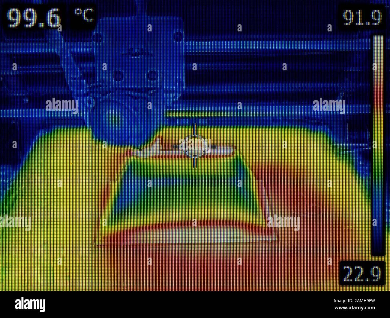Répartition de la température sur le lit de chauffage de l'imprimante tridimensionnelle Banque D'Images