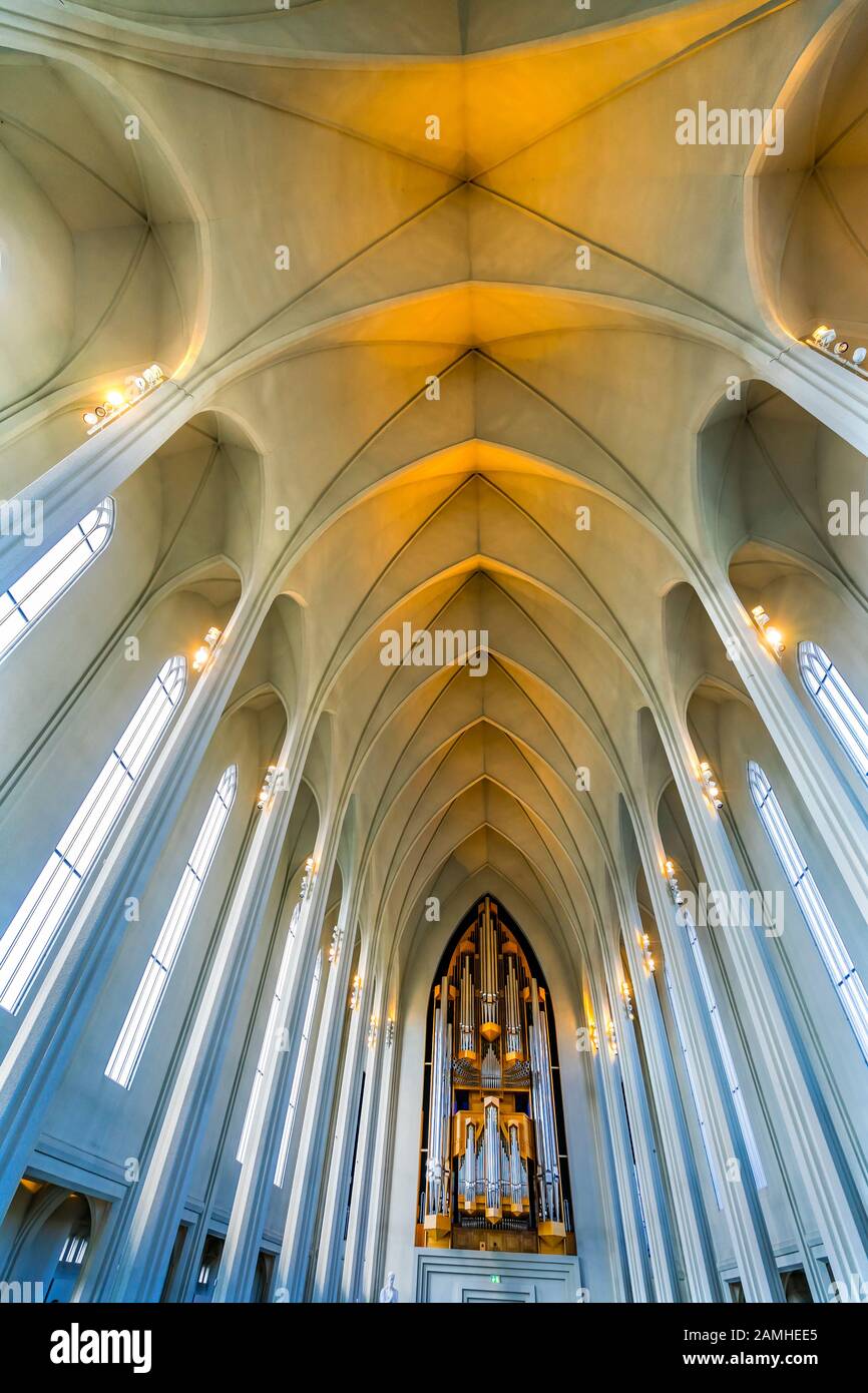 Grandes Colonnes Fenêtres Plafond En Bois Hallgrimskirkja Grande Église Luthérienne