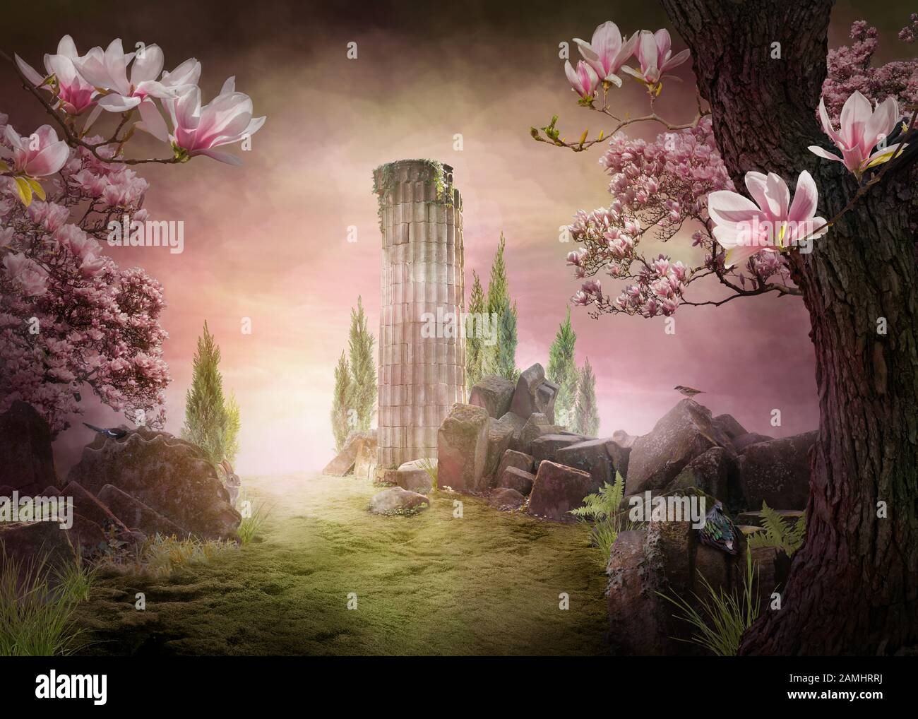 beau paysage de printemps rose de rêve, peut être utilisé comme fond d'écran ou de fond d'écran Banque D'Images