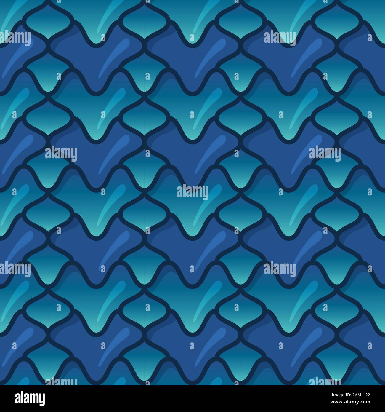 Balances Dragon vertes et bleues. pèse-poissons en relief. Motif brillant sans couture avec échelles reptiliennes Illustration de Vecteur