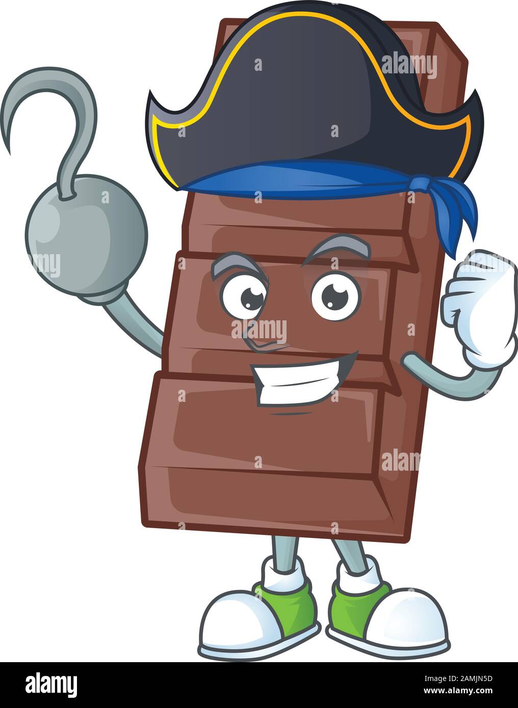 Cool une main Pirate chocolat bar dessin animé personnage portant chapeau Illustration de Vecteur