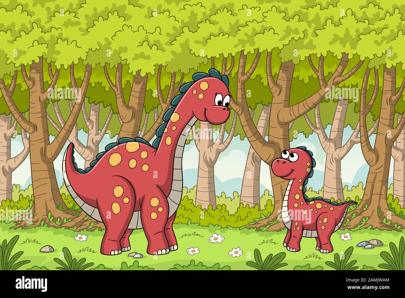Dinos dans la forêt. Illustration vectorielle avec calques séparés. Illustration de Vecteur Dinos dans la forêt. Illustration vectorielle avec calques séparés. Illustration de Vecteur