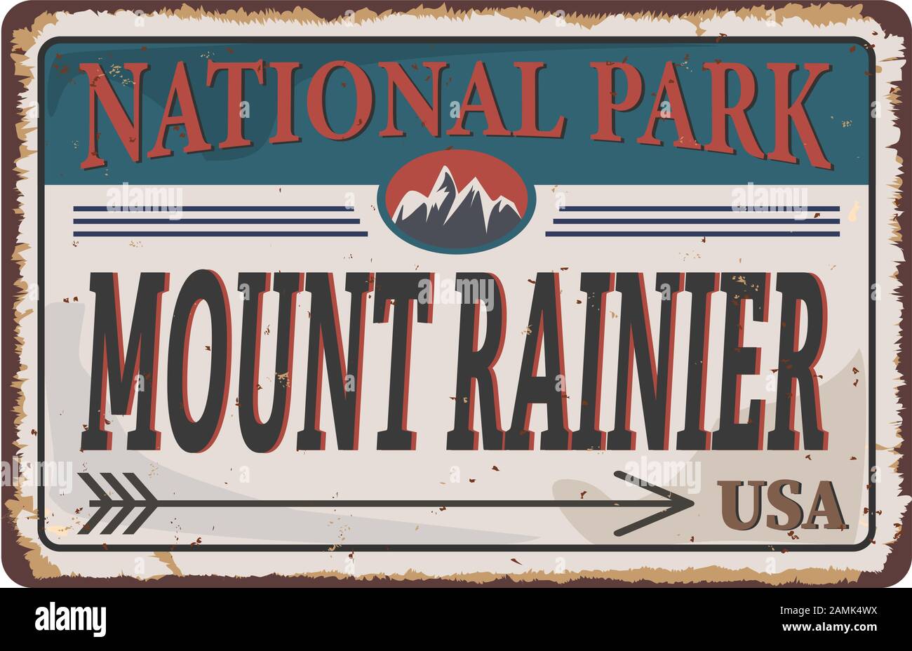 Mount Rainier National Park, États-Unis, aventure en plein air Rustet mtal signe illustration Illustration de Vecteur