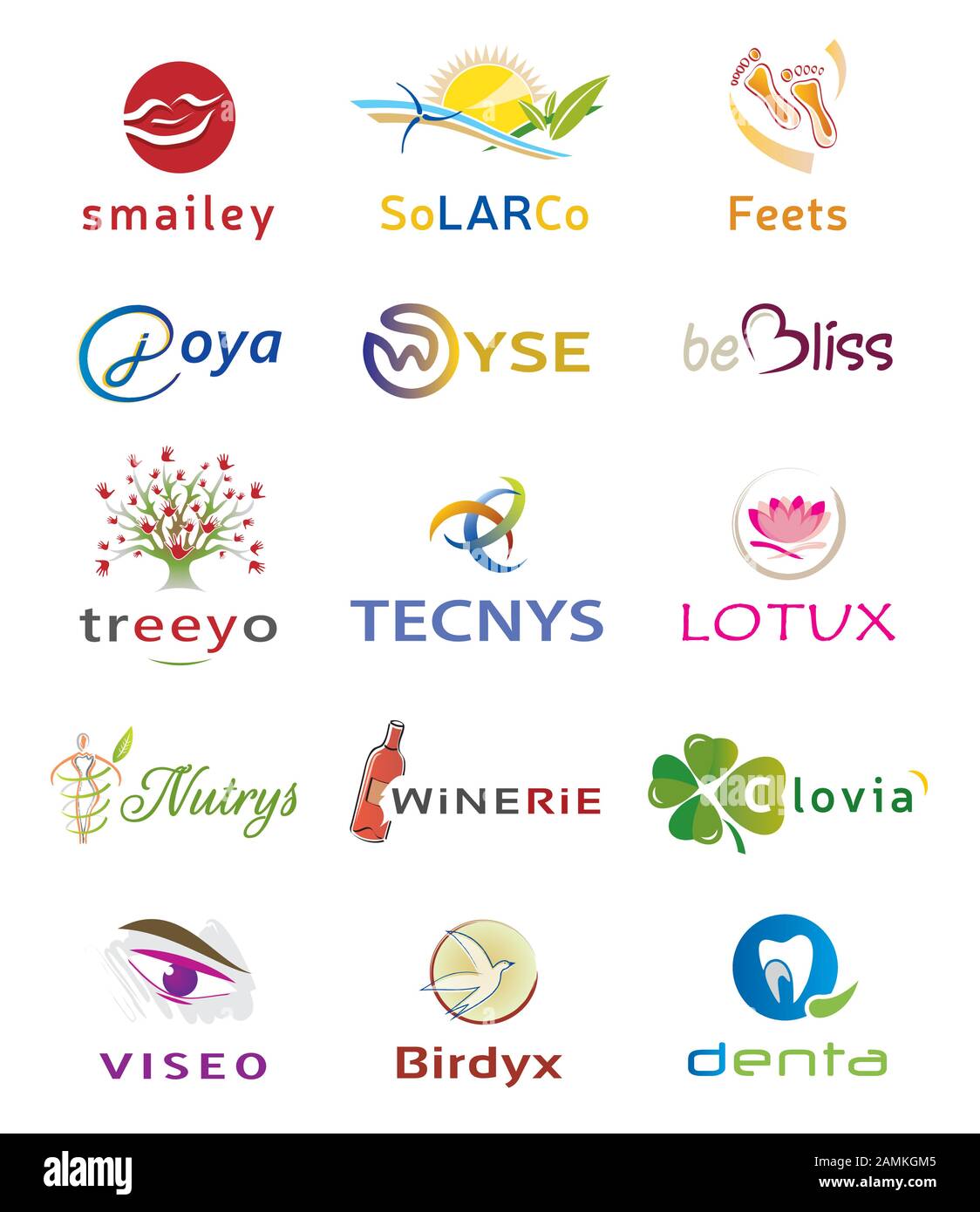 Ensemble de quinze dessins de logos et icônes - plusieurs couleurs et d'éléments Illustration de Vecteur