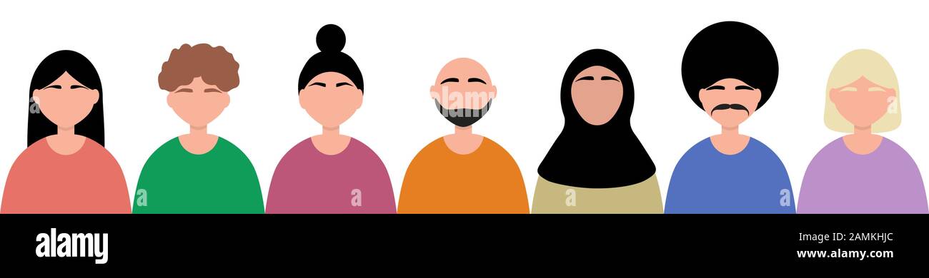 L'amitié des peuples du monde. Les hommes de différents pays et les femmes modèle plat isolé sur blanc. Cartoon Vector illustration Illustration de Vecteur