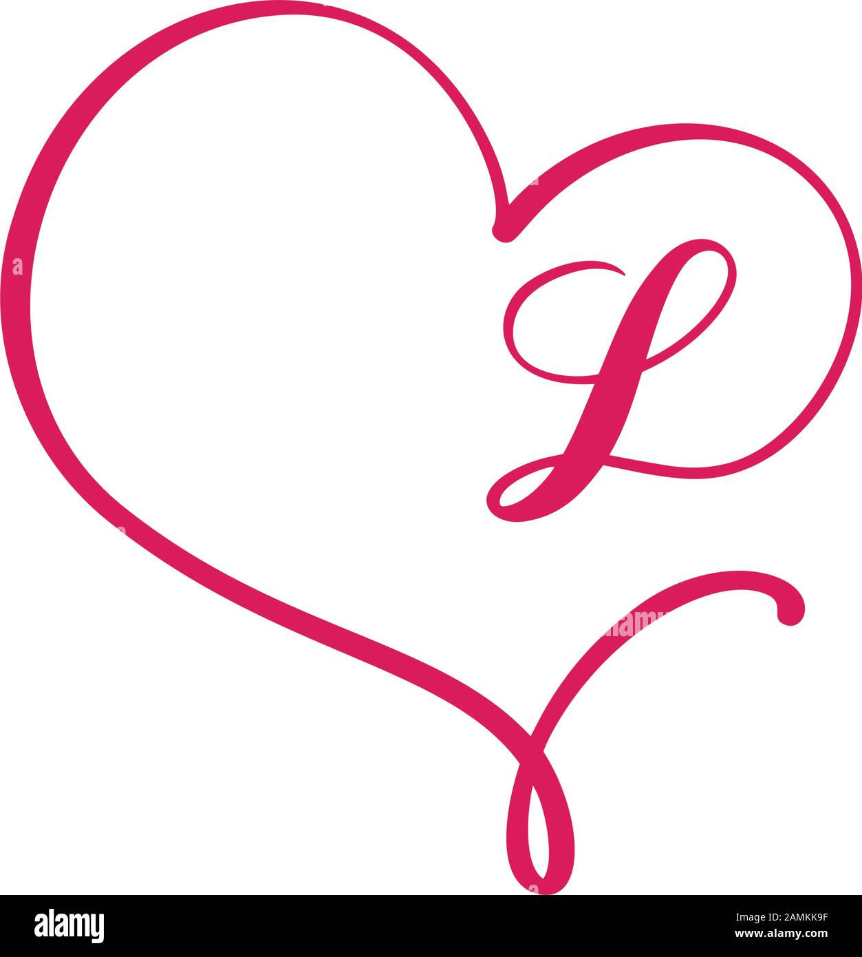 Vector Vintage floral monogramme lettre L. Calligraphie élément logo Valentine s'épanouir cadre. Signe coeur dessiné à la main pour la décoration et le design de page Illustration de Vecteur