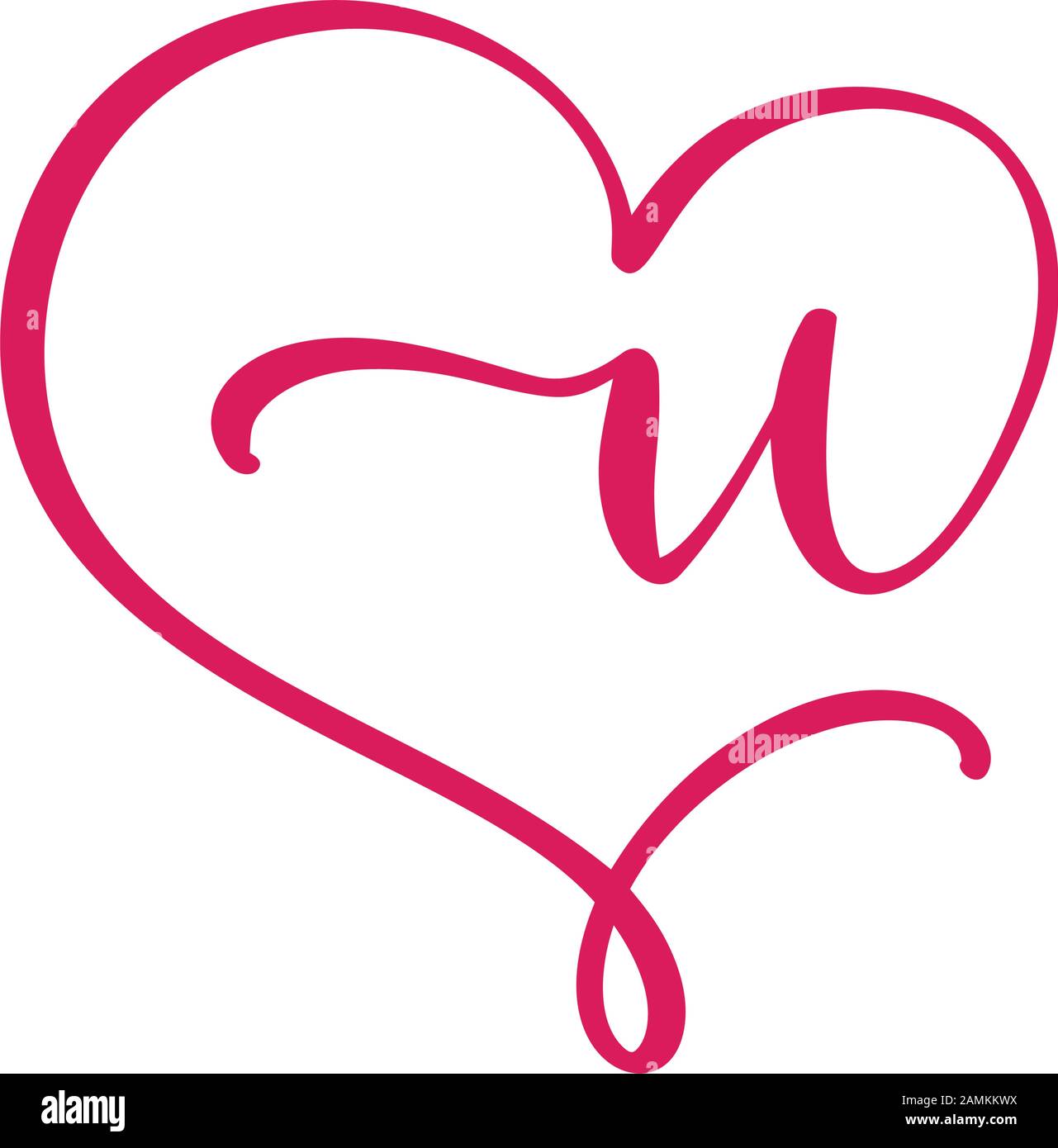 Vector Vintage Floral monogramme lettre U. Calligraphie élément logo Valentine s'épanouir cadre. Signe coeur dessiné à la main pour la décoration et le design de page Illustration de Vecteur