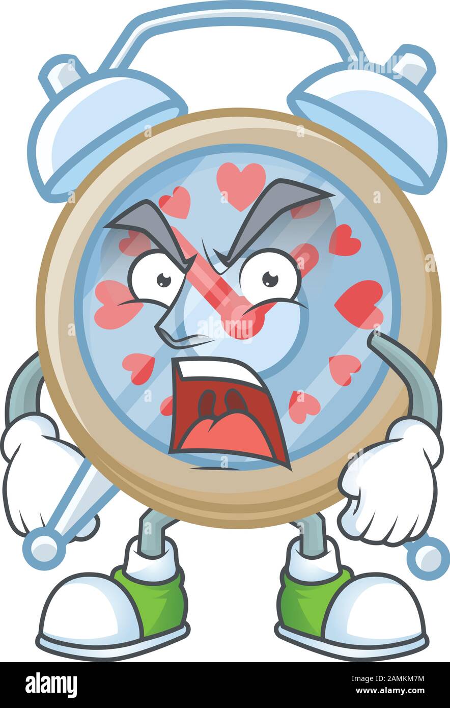 Horloge amour dessin de personnage de dessin animé ayant le visage en colère Illustration de Vecteur