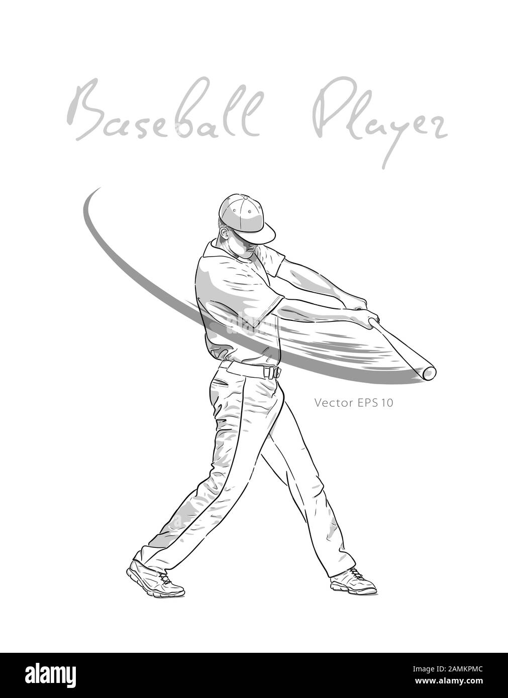 Joueur de baseball avec bat frapper la balle sketch Illustration de Vecteur