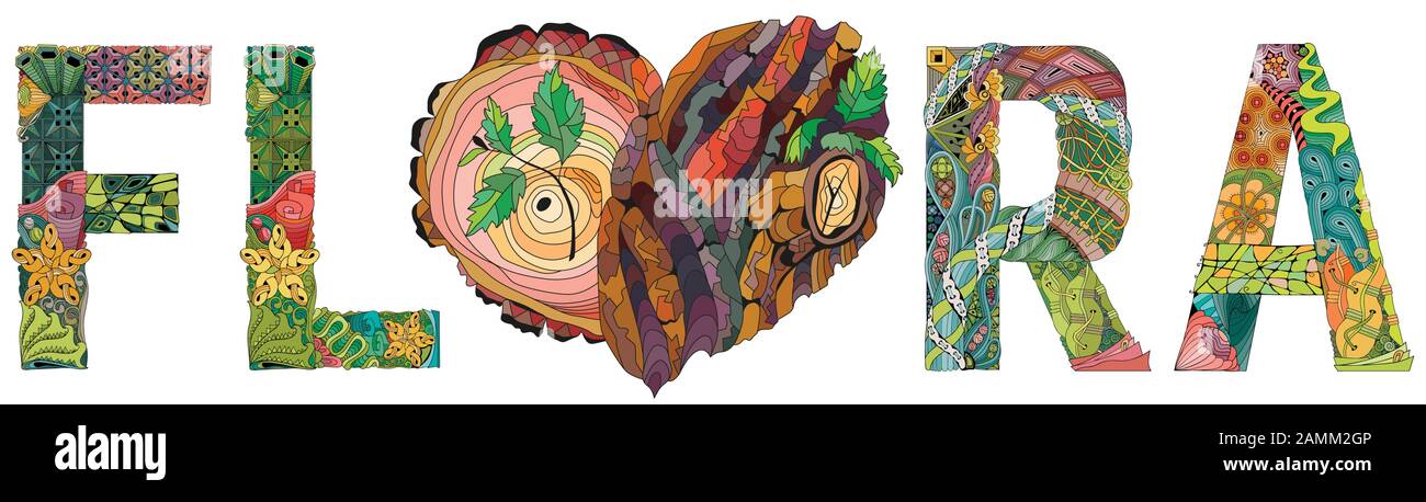 Flore avec coeur avec texture écorce d'arbre. Design artistique peint à la main. Illustration de Vecteur