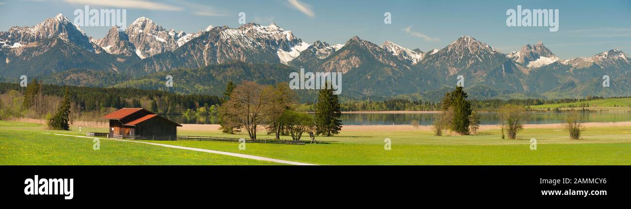 Paysage panoramique dans l'Allgäu près de Füssen avec chaîne de montagnes des Alpes [traduction automatique] Banque D'Images