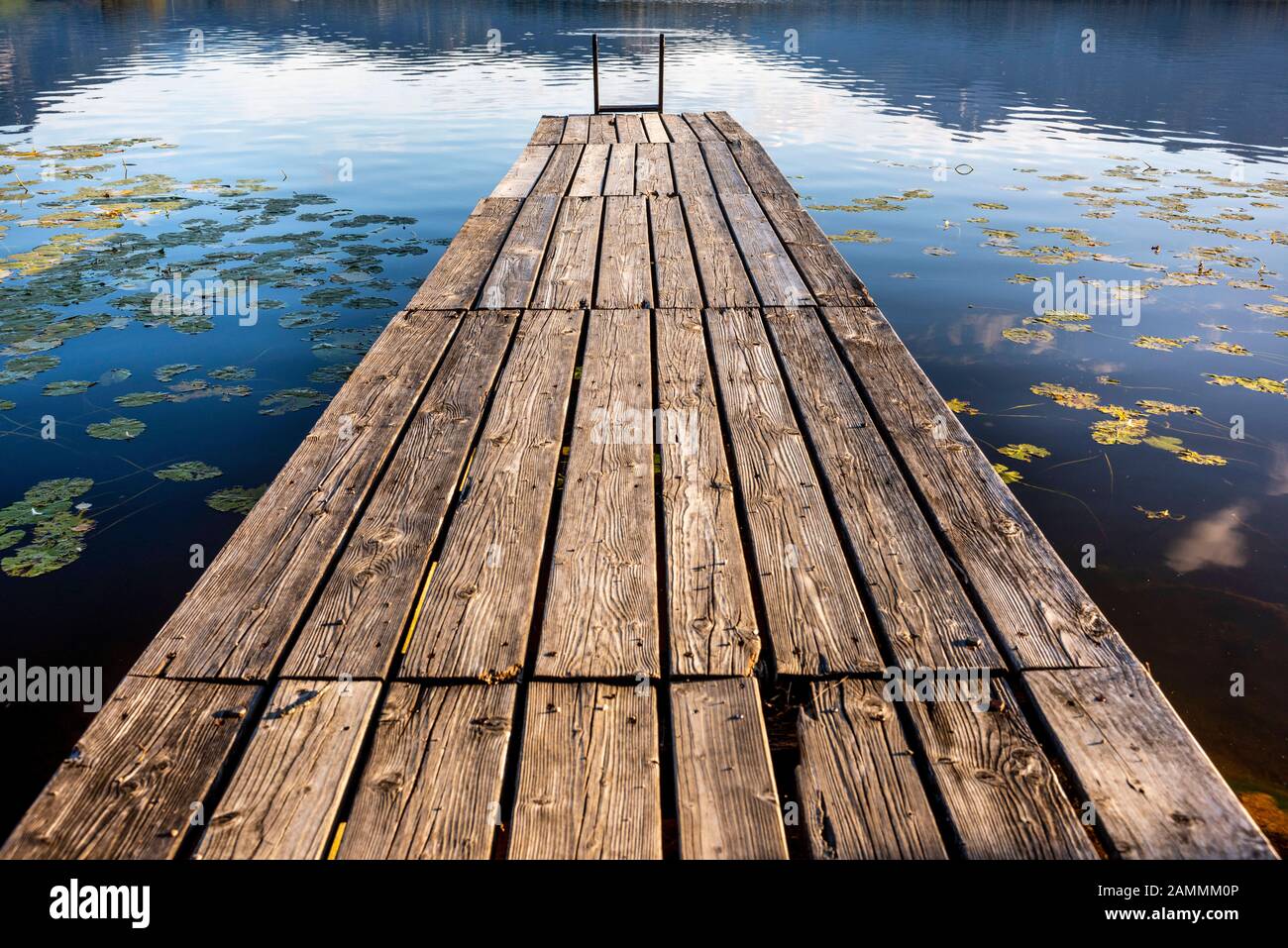 Jetée de baignade au lac Hopfensee dans la région d'Allgäu [traduction automatique] Banque D'Images