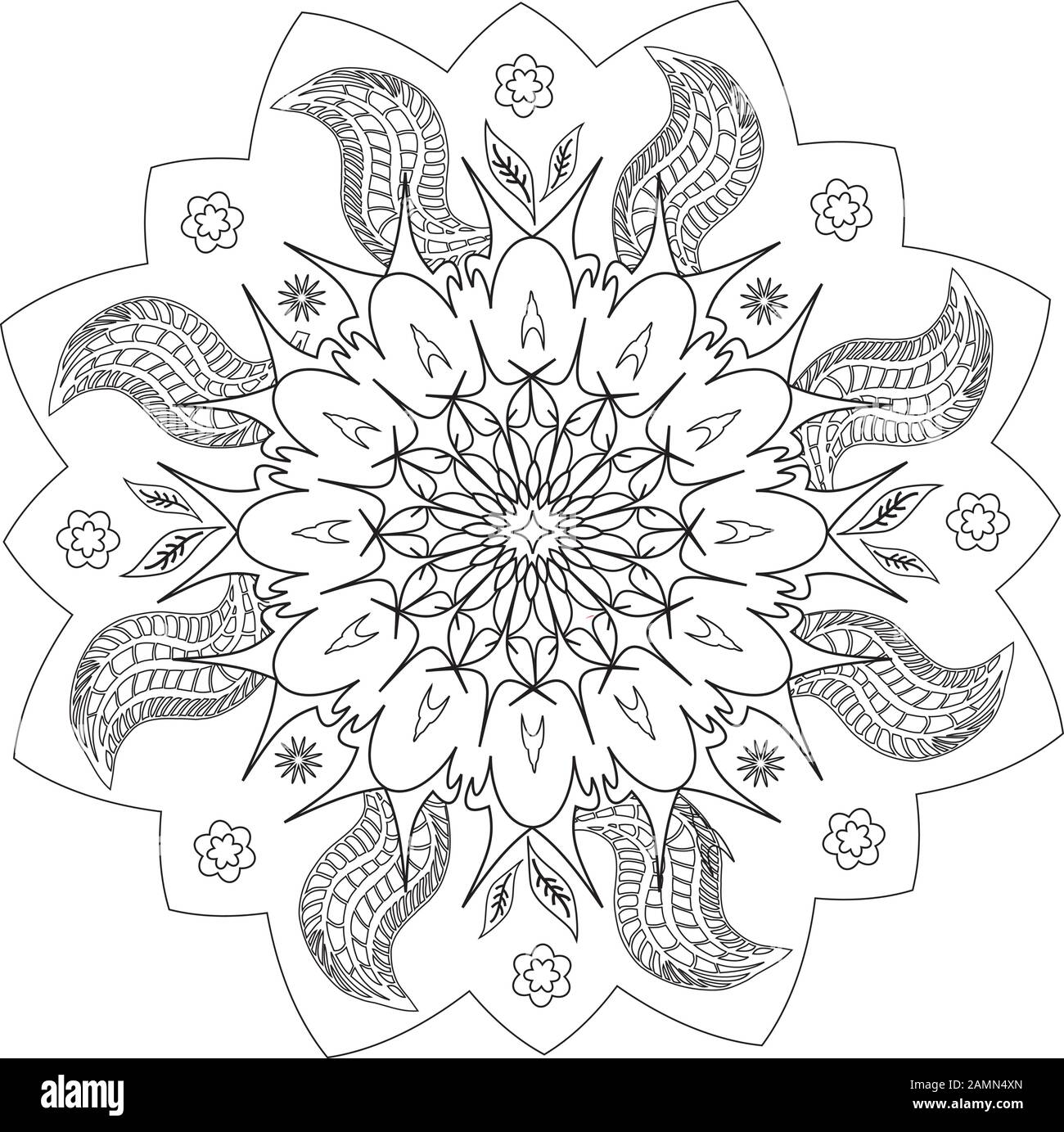 Mandala - Fleurs, Nature, Symbole Du Cercle Énergétique En Noir Et Blanc Illustration de Vecteur