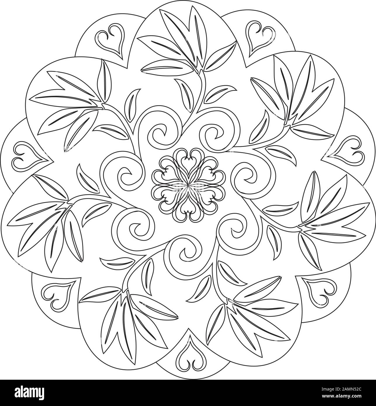 Mandala - Fleurs, Nature, Symbole Du Cercle Énergétique En Noir Et Blanc Illustration de Vecteur