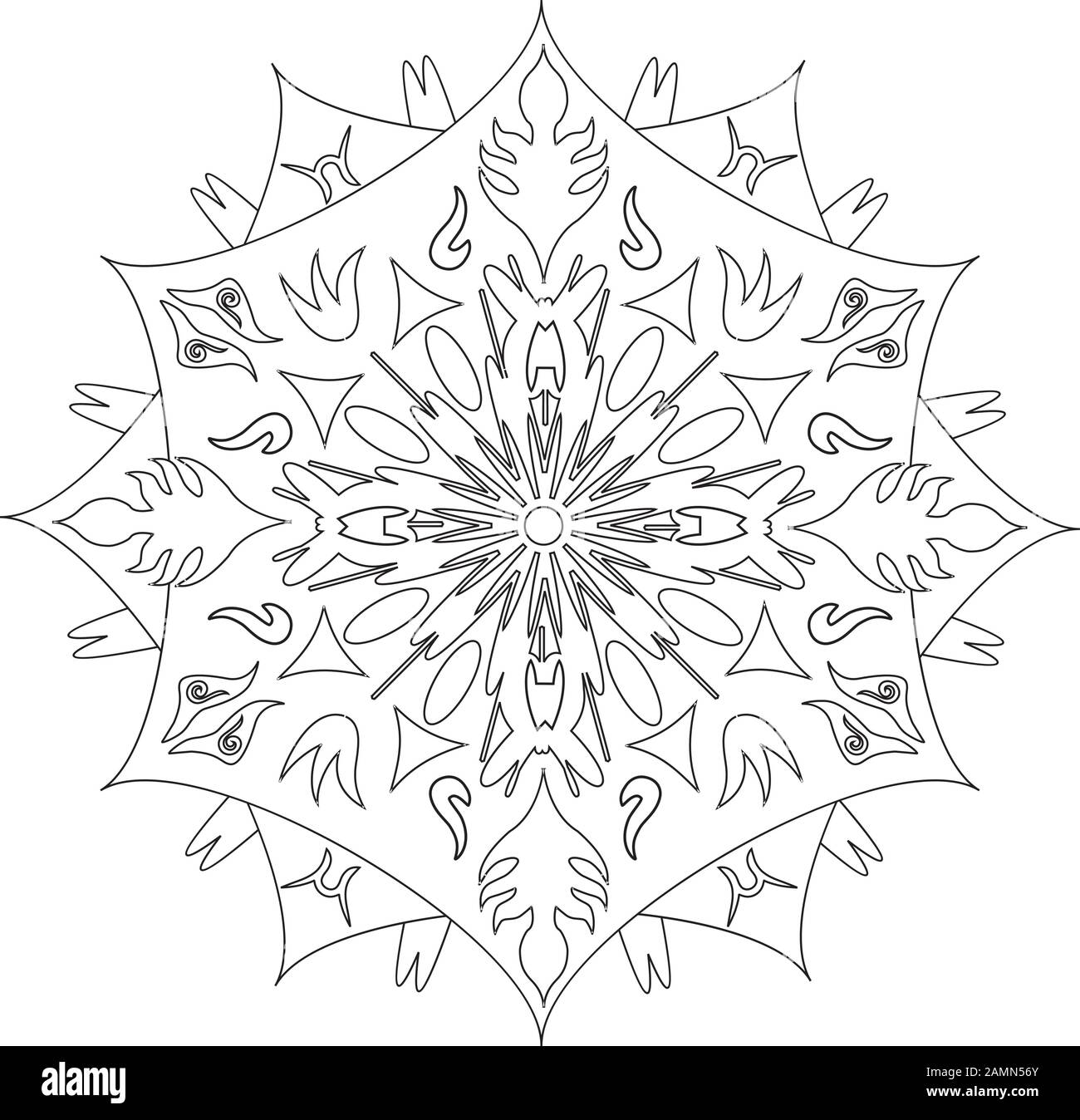 Mandala - Fleurs, Nature, Symbole Du Cercle Énergétique En Noir Et Blanc Illustration de Vecteur