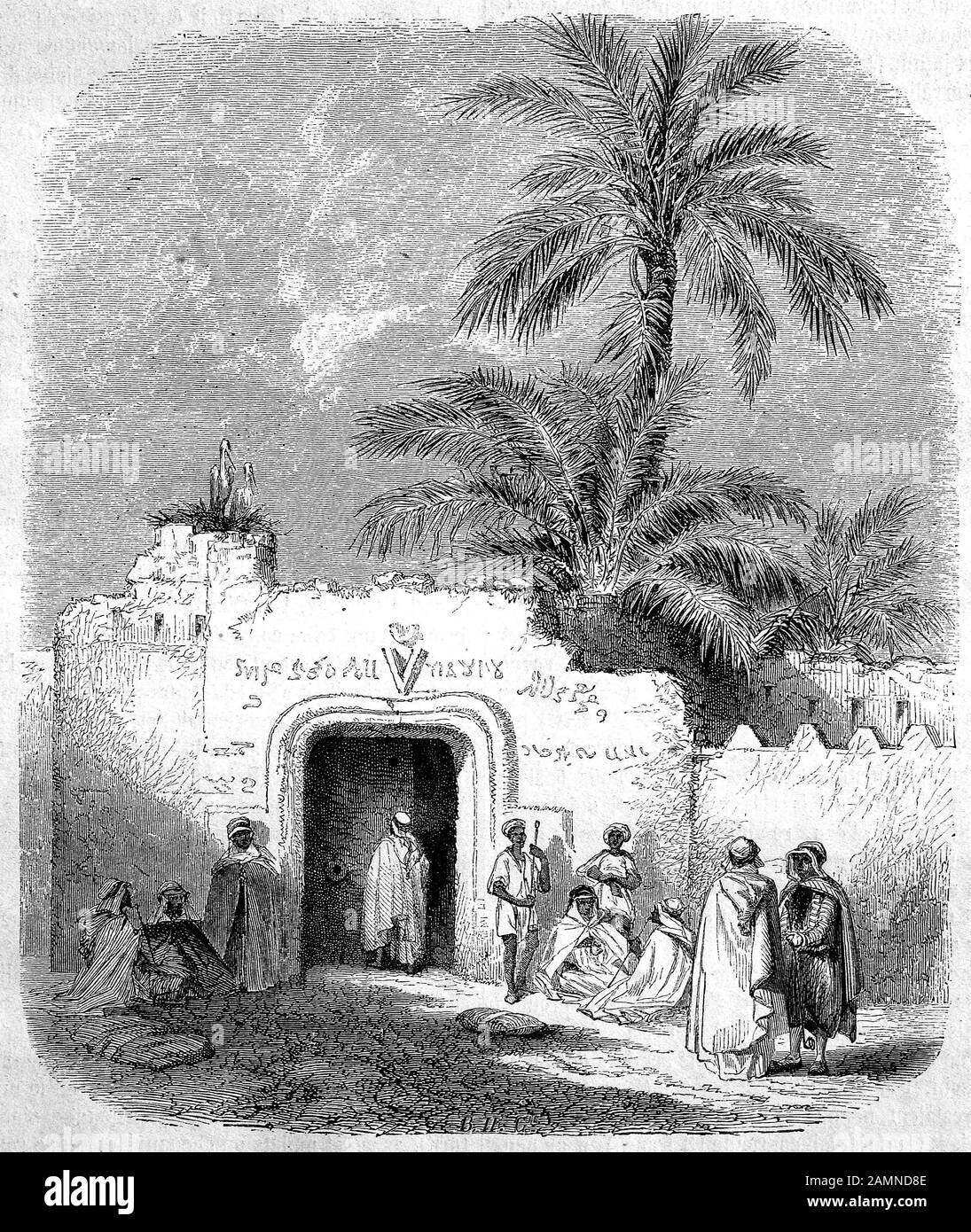 La porte Baba-Ahmed à Ouargla, la capitale de la province d'Ouargla dans le  désert du Sahara dans le sud de l'Algérie / das Stadttor von Ouragla,  Algérien, Historisch, numérique amélioration de la