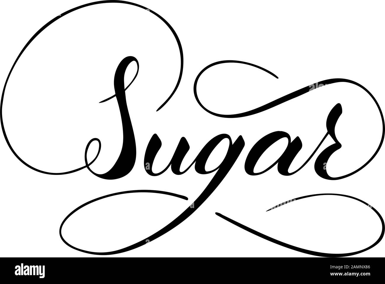 Texte de sucre écrit à la main vectoriel isolé sur fond blanc. Cuisine épices douces pour la cuisine. Script de lettrage de pinceau avec des florissants. Écriture Manuscrite Illustration de Vecteur