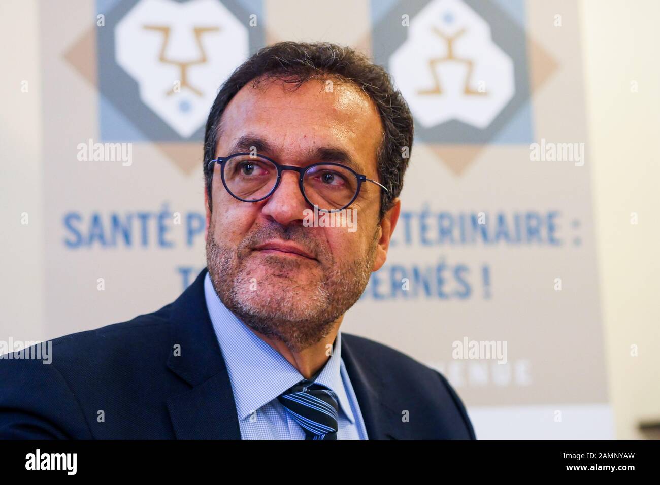 Erick Lelouche, président de Boehringer Ingelheim France, assiste à une conférence de presse pour le lancement officiel DE HUB-VPH, le premier pôle mondial sur la santé publique vétérinaire, Lyon, France Banque D'Images