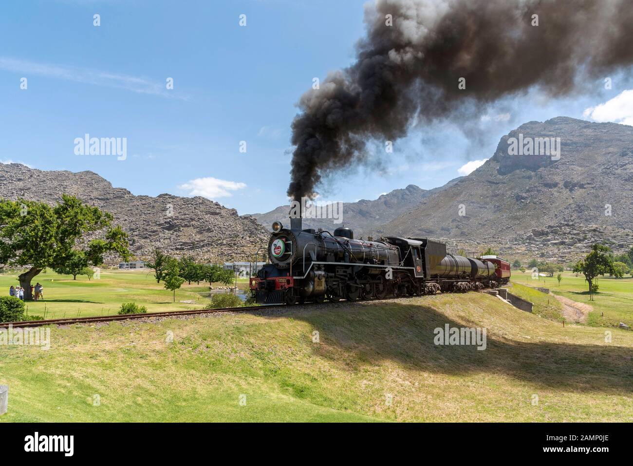 Ceres, Western Cape, Afrique du Sud. Décembre 2019. Machine à vapeur transportant des voitures à la fête de la cerise annuel sur Ceres golf course Banque D'Images