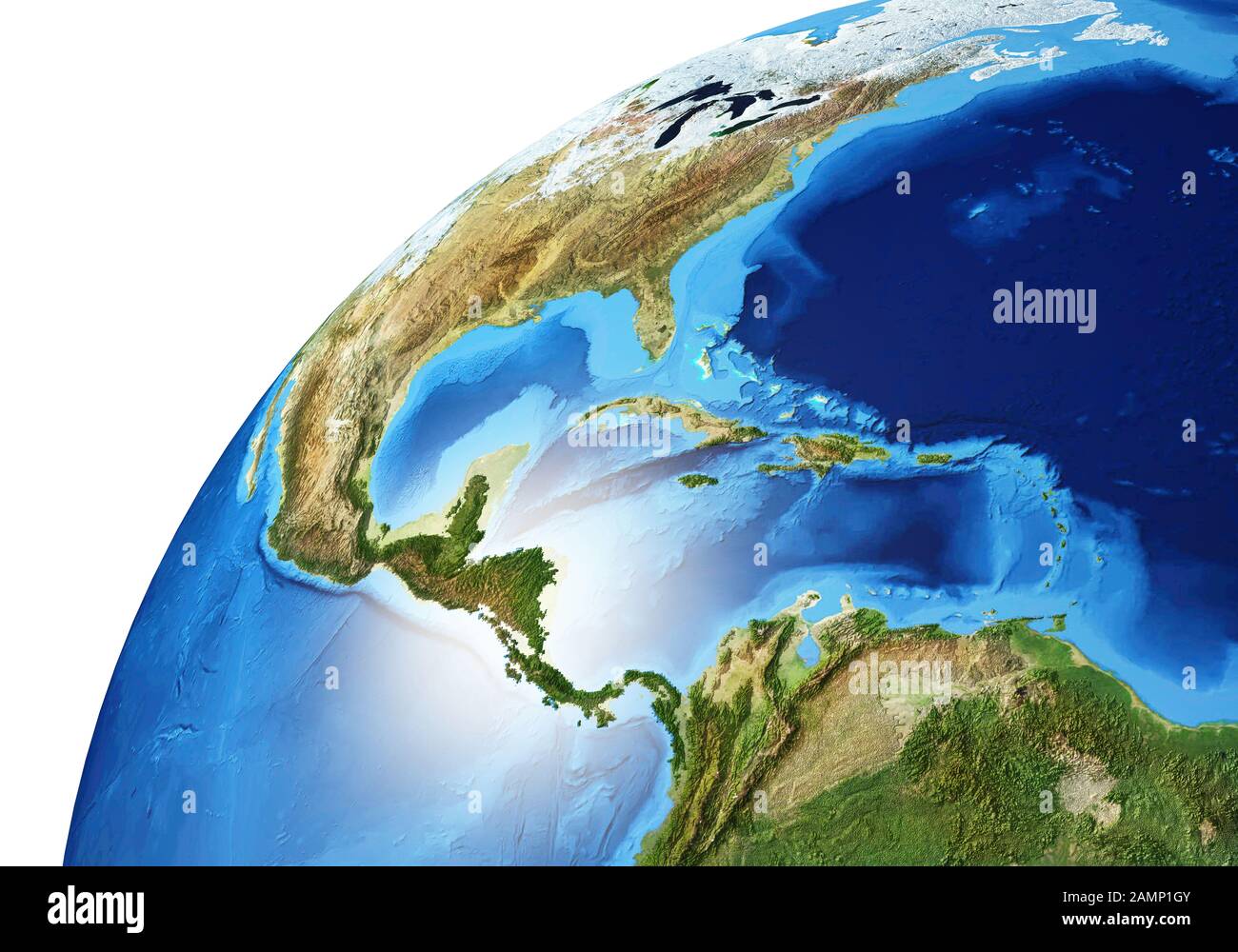 Globe terrestre proche des Amériques du Nord et du Sud. Très détaillé et photo réaliste. (Cartes originales fournies par la NASA.) Banque D'Images
