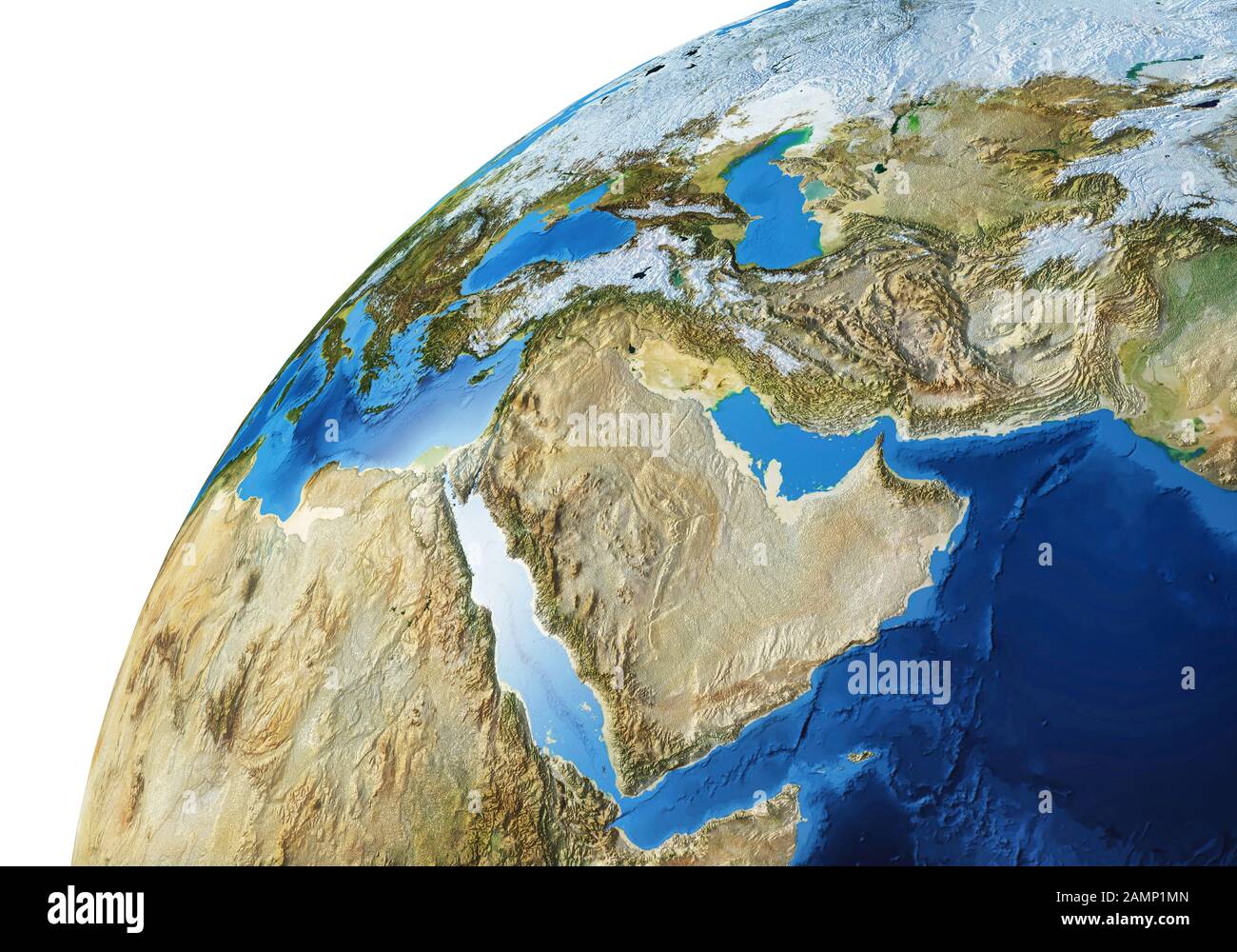 Globe terrestre proche de la région du Moyen-Orient. Très détaillé et photo réaliste. (Cartes originales fournies par la NASA.) Banque D'Images