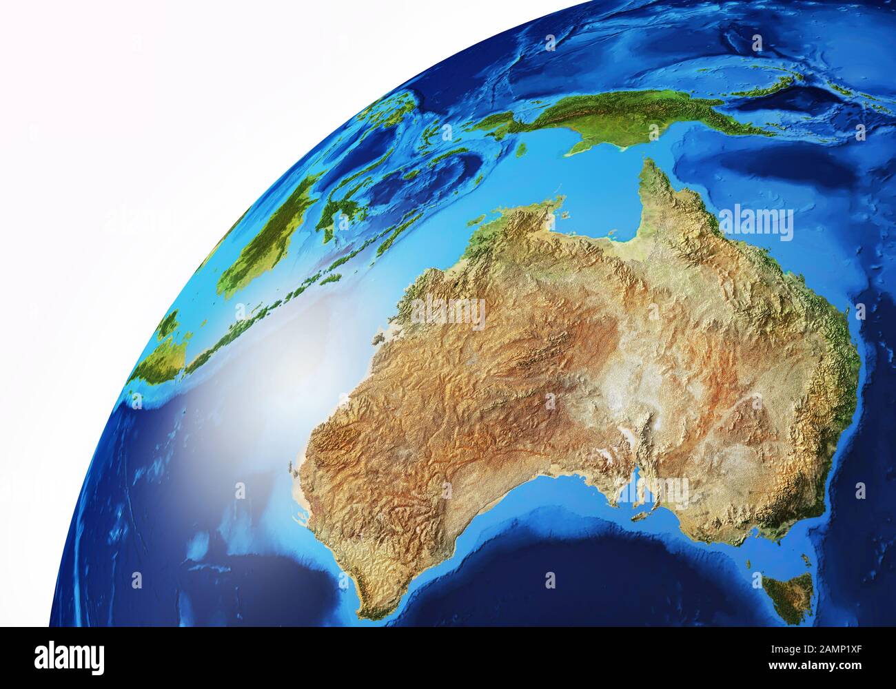 Globe terrestre proche de l'Australie et de l'Océanie. Très détaillé et photo réaliste. (Cartes originales fournies par la NASA.) Banque D'Images