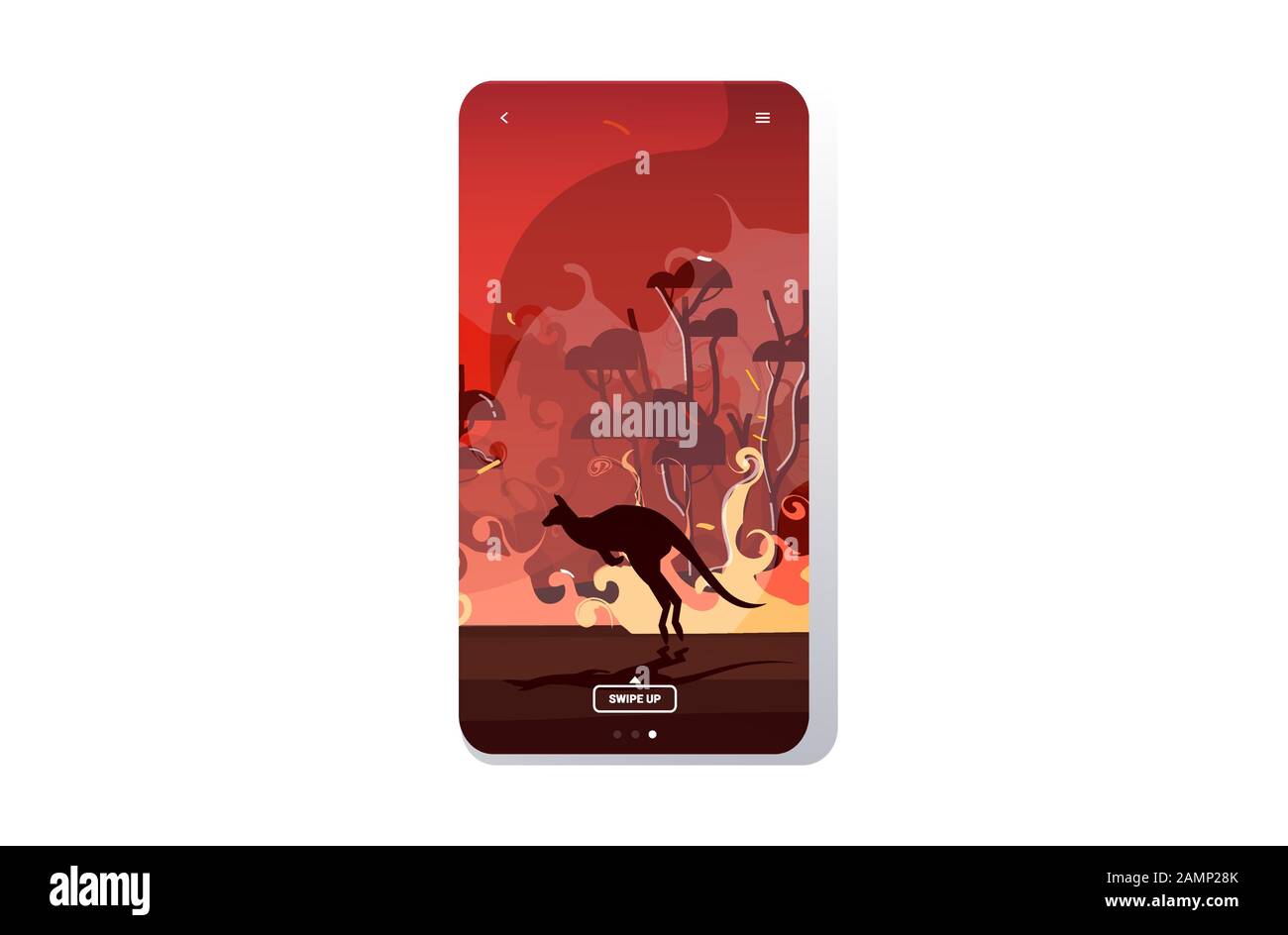 feux de forêt en australie feux de forêt arbres de feu de brousse naturel concept d'évacuation de catastrophe intense flammes orange écrans de smartphone collection d'applications mobiles illustration vectorielle Illustration de Vecteur