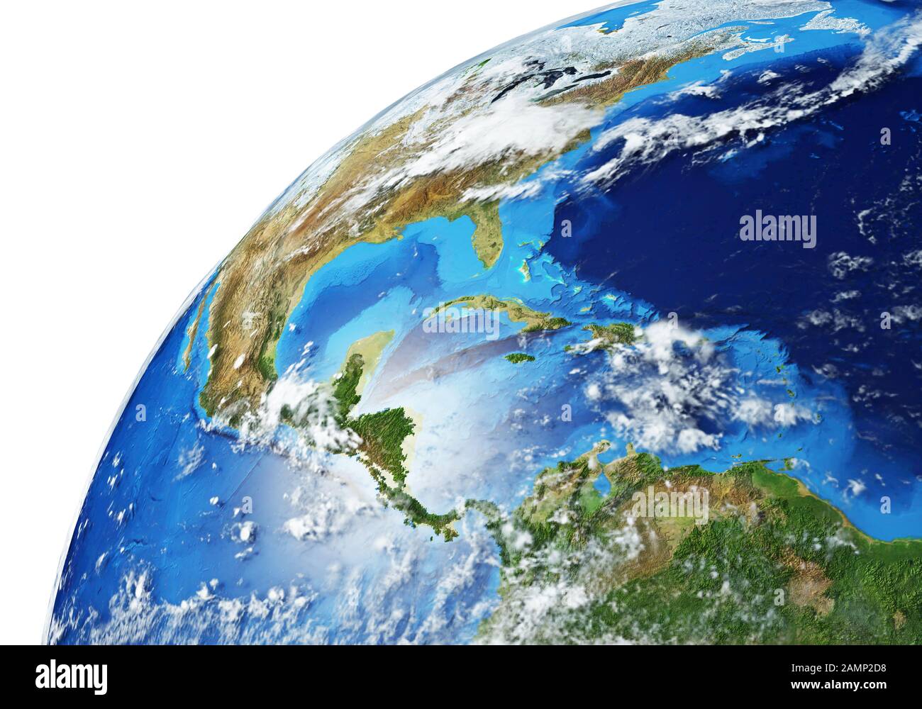 Globe terrestre proche des Amériques du Nord et du Sud. Très détaillé et photo réaliste. Avec nuages. (Cartes originales fournies par la NASA.) Banque D'Images
