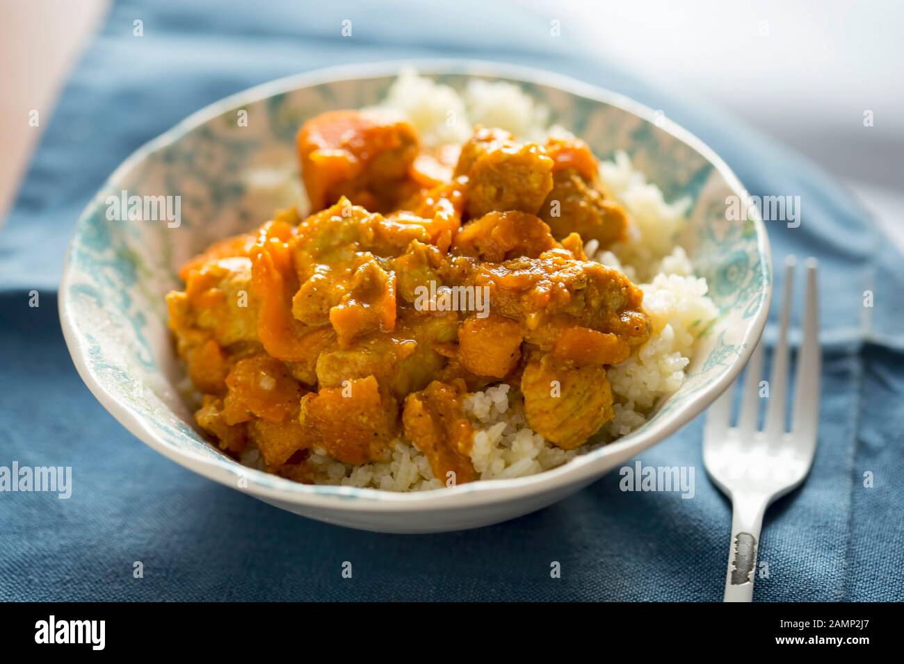 Dinde, curry de citrouille avec riz Banque D'Images