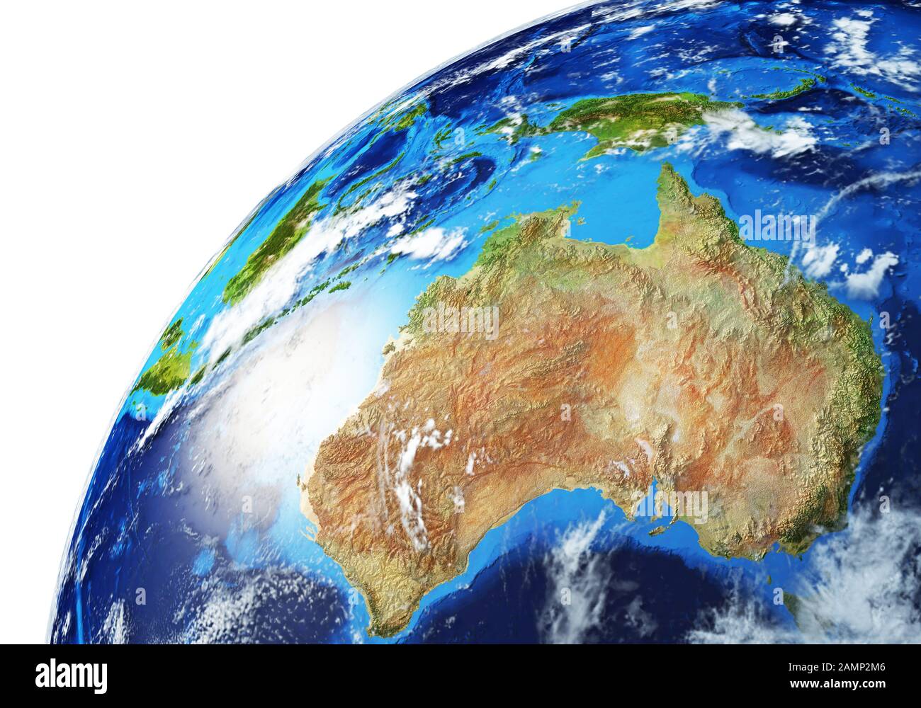 Globe terrestre proche de l'Océanie. Très détaillé et photo réaliste. Avec nuages. (Cartes originales fournies par la NASA.) Banque D'Images