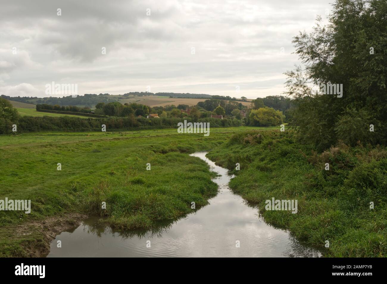 Rivière et vallée de Cuckmere à Alfriston, dans le East Sussex, en Angleterre Banque D'Images