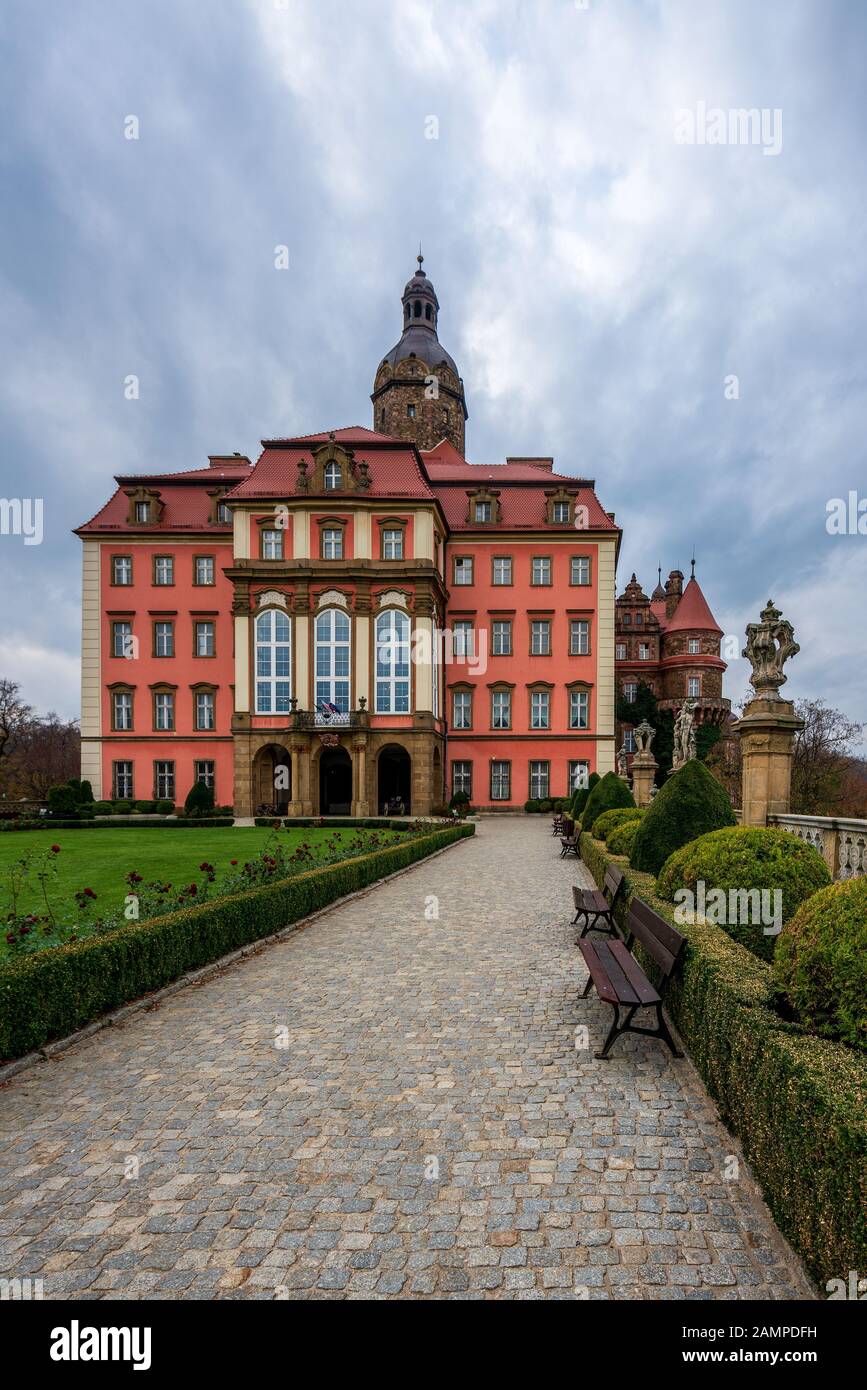 Vue panoramique sur le château de Książ, Pologne Banque D'Images