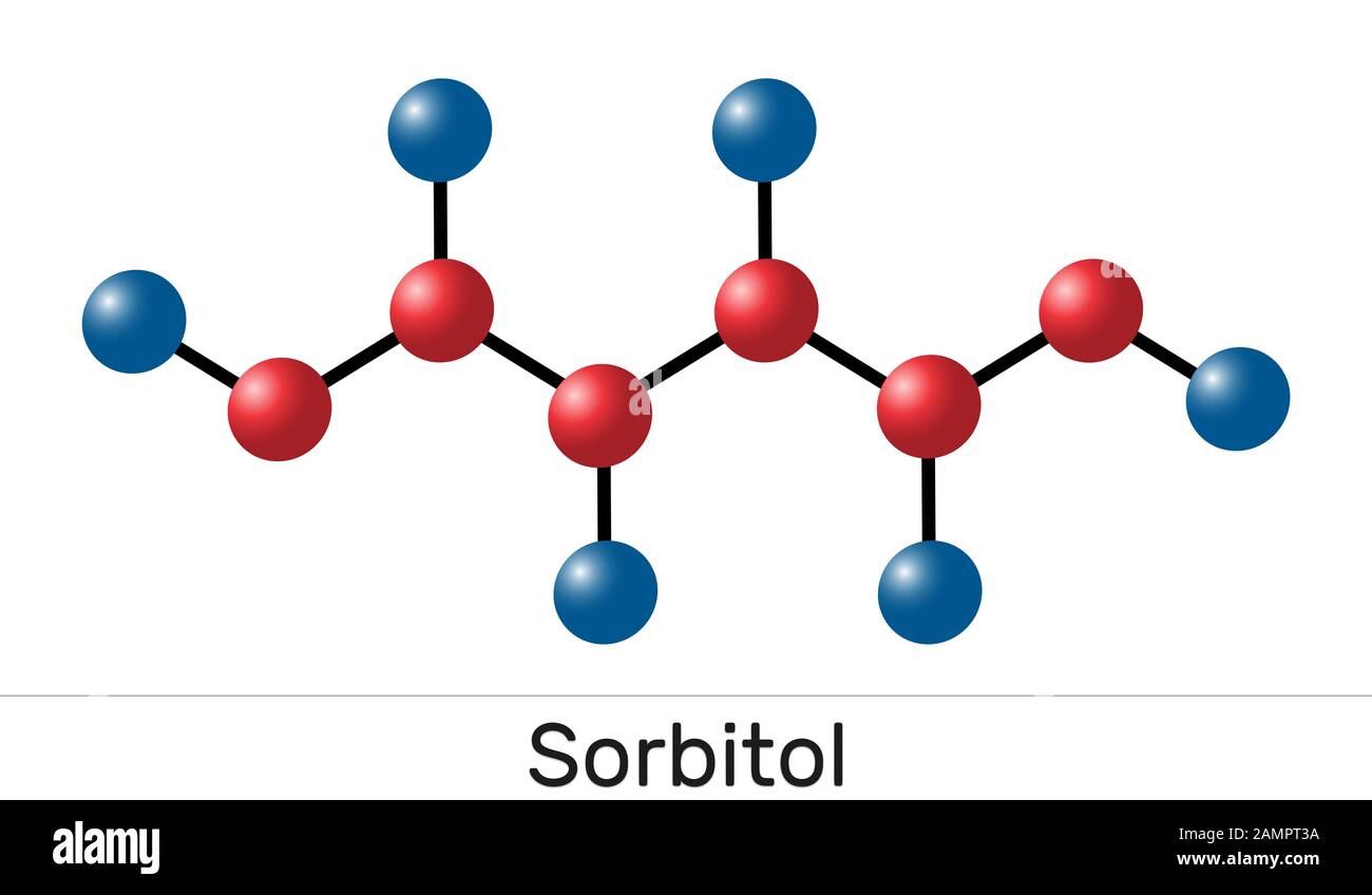 Sorbitol, molécule de glucitol. C'est de l'alcool polyhydrique avec un goût sucré. Illustration Banque D'Images