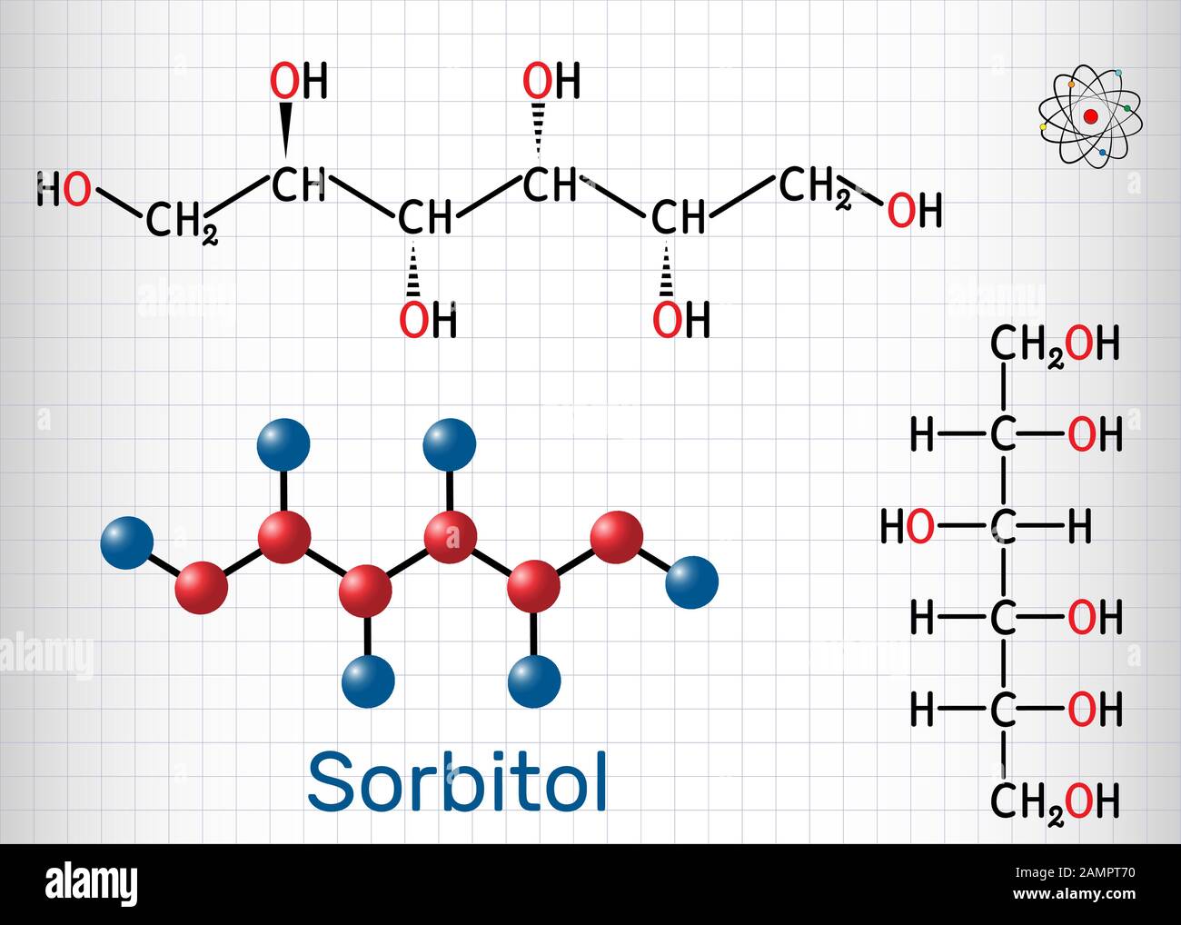 Le sorbitol, glucitol molécule. C'est alcool polyhydriques avec un goût  sucré. Formule chimique structurale et molécule modèle. Feuille de papier  dans une cage. Ve Image Vectorielle Stock - Alamy