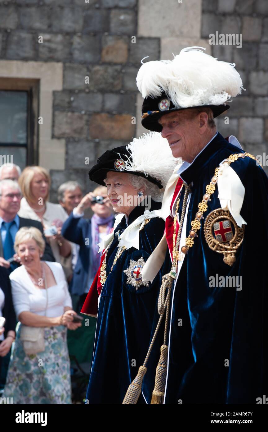 La reine Elizabeth II et le duc d'Édimbourg à la jarretière cérémonie au Château de Windsor, Berkshire, Royaume-Uni. 13 Juin, 2011. Credit : Maureen McLean/Alamy Banque D'Images