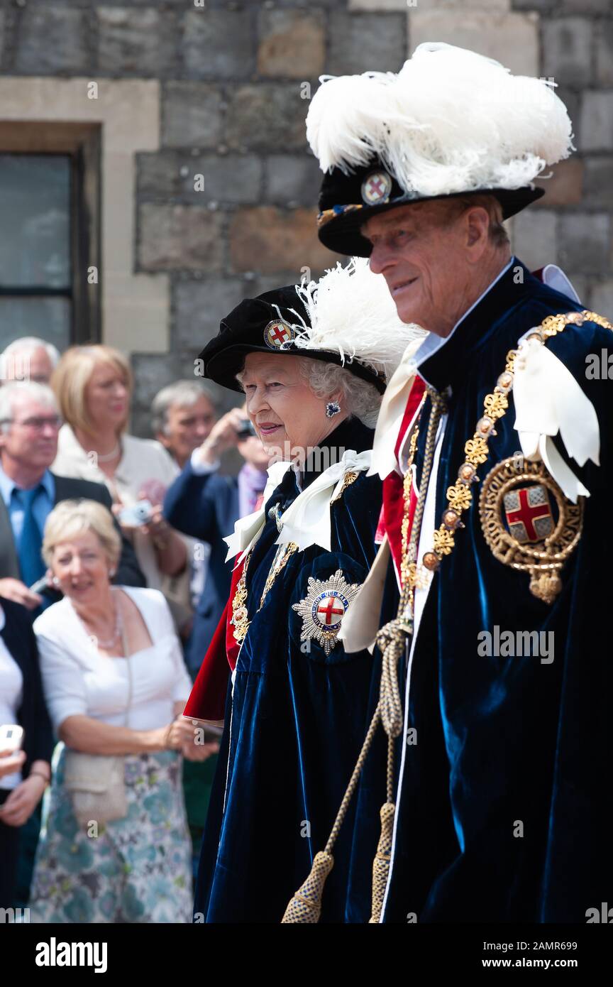 La reine Elizabeth II et le duc d'Édimbourg à la jarretière cérémonie au Château de Windsor, Berkshire, Royaume-Uni. 13 Juin, 2011. Credit : Maureen McLean/Alamy Banque D'Images