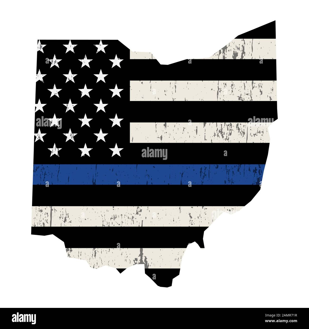 Un drapeau de soutien de la police sous la forme de l'illustration de l'état de l'Ohio. Vector EPS 10 disponible. Banque D'Images