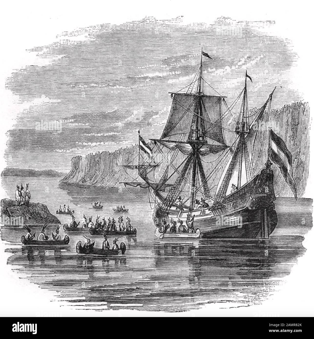 Henry HUDSON (c 1565-1611) marin et explorateur anglais dans son navire Half Moon en 1609 recueille des informations sur la rivière plus tard nom après lui Banque D'Images