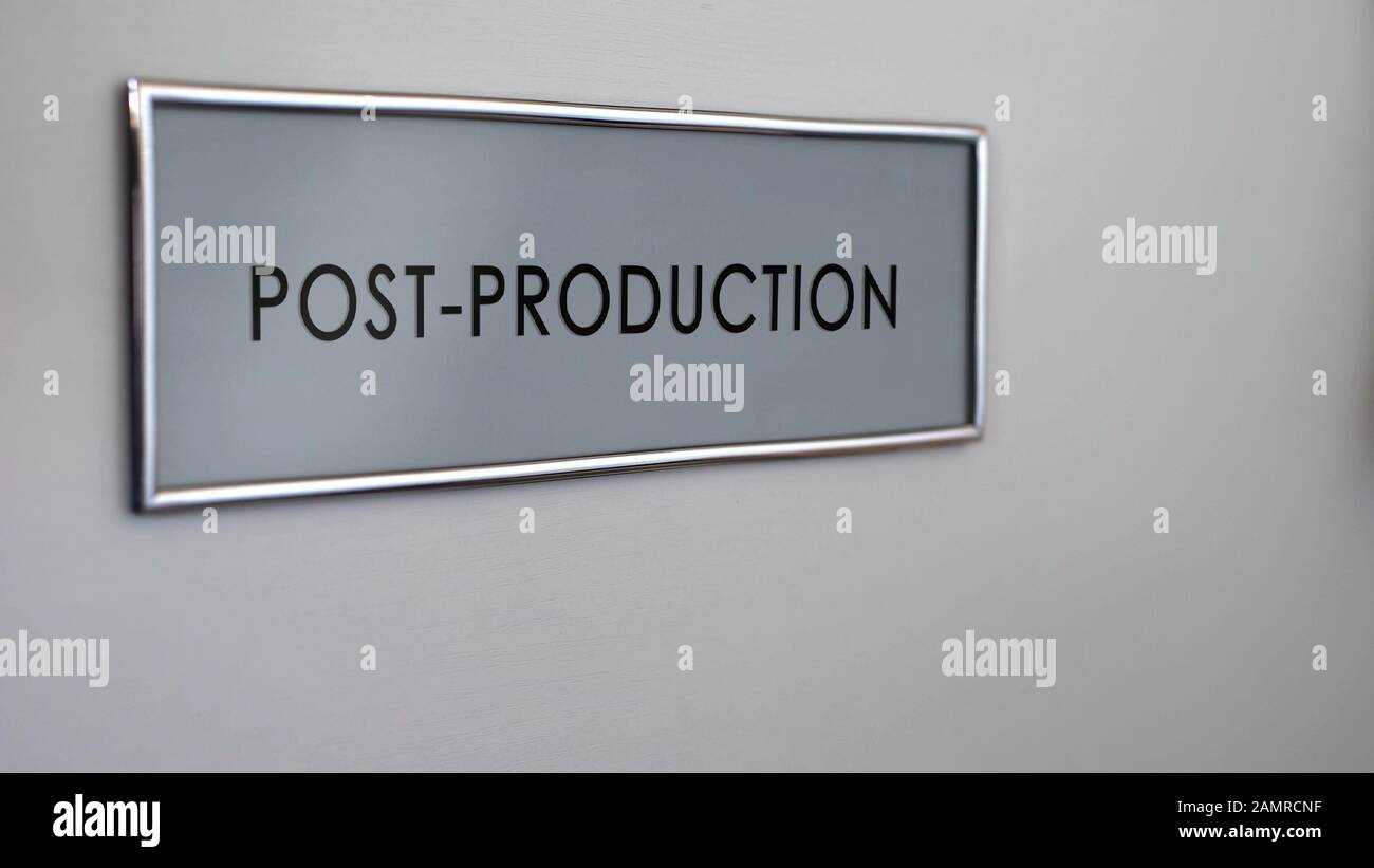 Porte de bureau de post-production, industrie de la télévision, édition et diffusion Banque D'Images