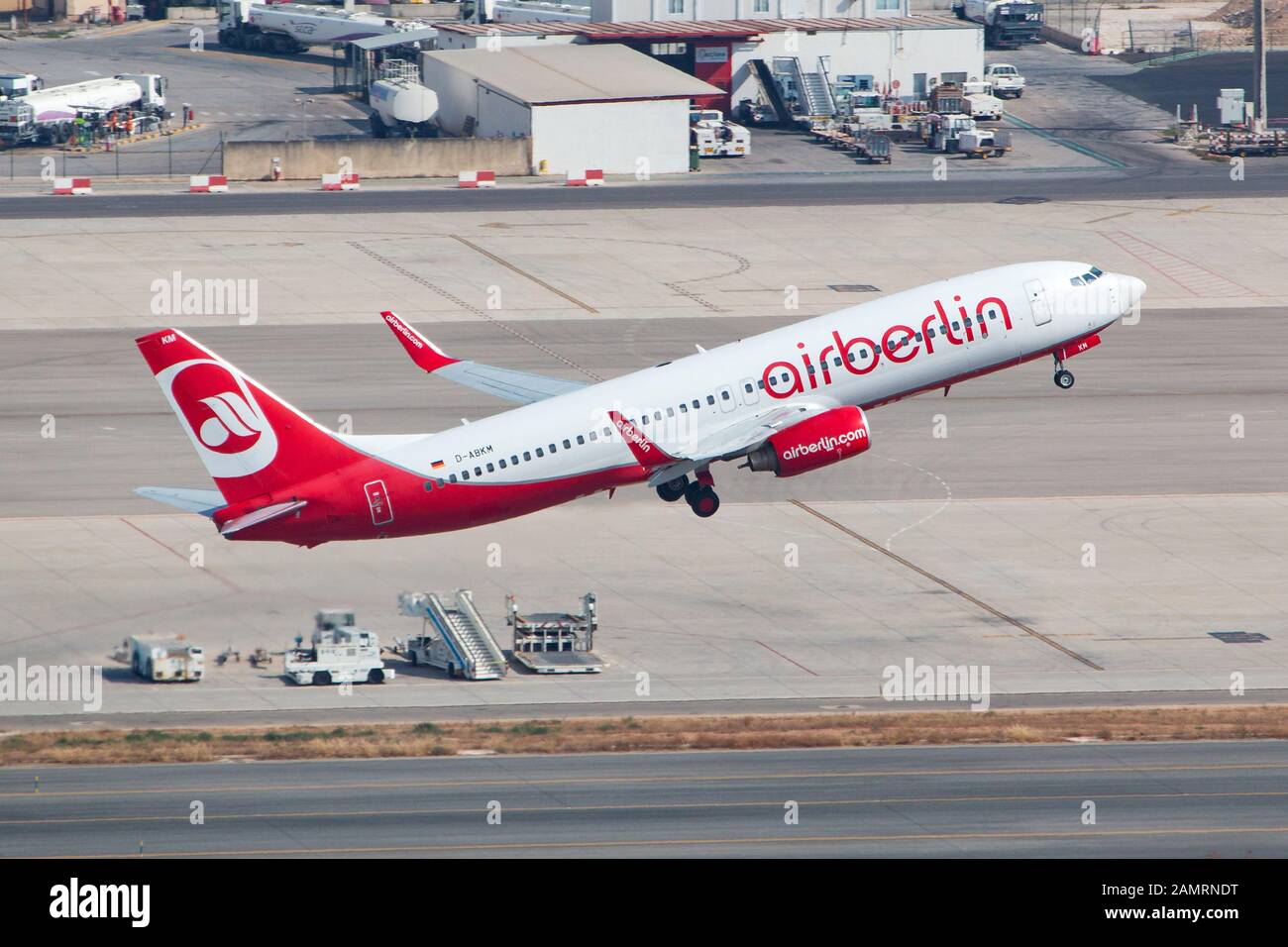 Palma de Majorque, Espagne - 21 juillet 2018 : avion Boeing 737 d'Air Berlin à l'aéroport de Palma de Majorque (PMI) en Espagne. Boeing est un avion de fabrication Banque D'Images