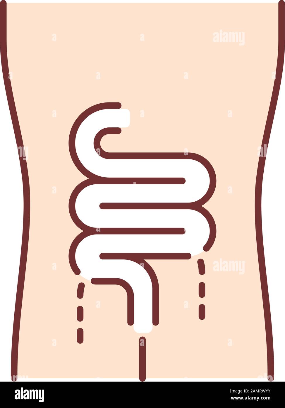 Icône de couleur des intestins malades. Organe humain douloureux