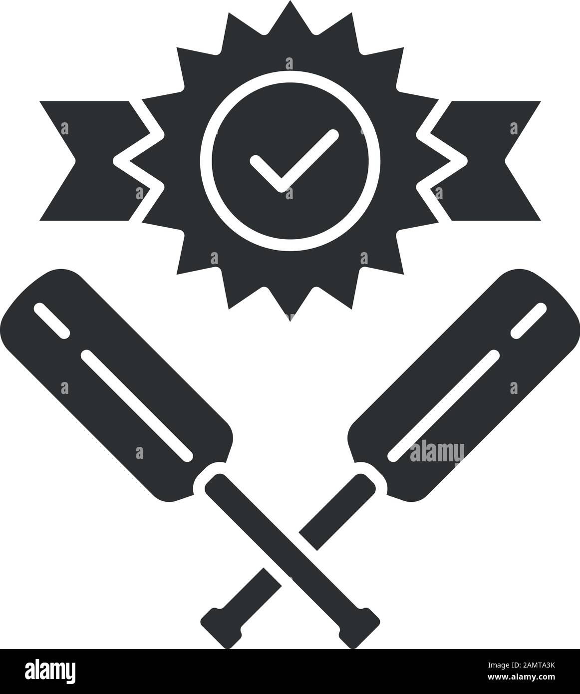 Icône glyphe de la victoire de cricket. Tournoi sportif. Trophée gagnant, morceaux croisés. Bataille d'équipe. Activités sportives en plein air. Compétition de Ligue. Symbole silhouette. Ne Illustration de Vecteur