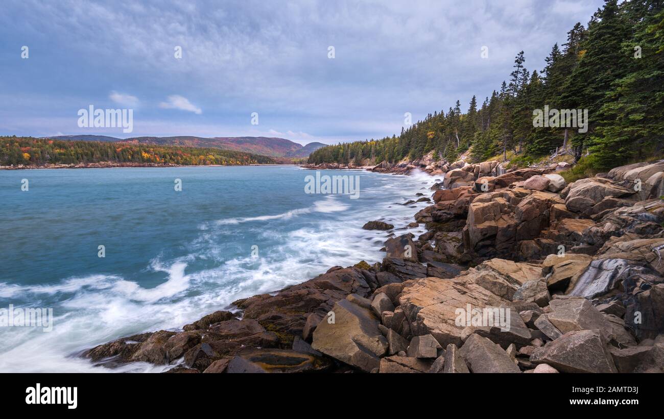 Paysage Côtier, Parc National Acadia, Mount Desert Island, Maine, États-Unis Banque D'Images