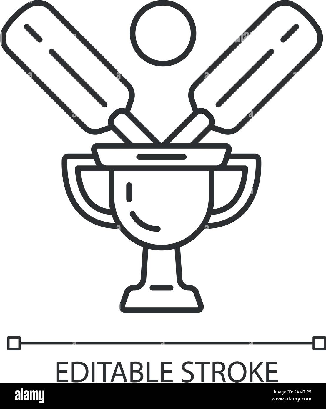 Icône linéaire de championnat de cricket. Compétition sportive. Trophée gagnant du tournoi. Champion Cup, bat, ball. Illustration de la ligne fine. Symbole de contour. Vecteur Illustration de Vecteur