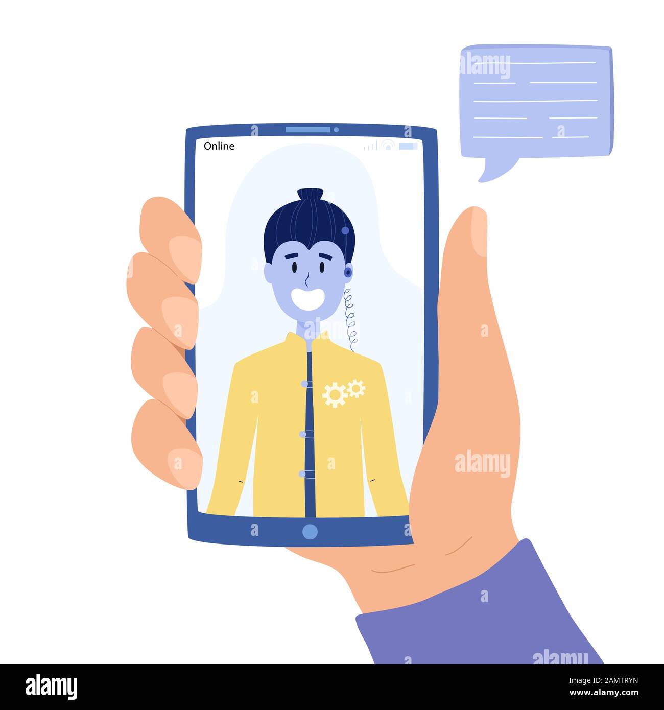 Homme discutant avec chat sur le concept de téléphone mobile. Illustration de Vecteur